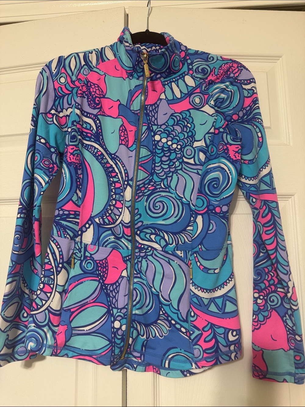 Lilly Pulitzer Blue, Pink & Aqua Abstract Zip Jacket